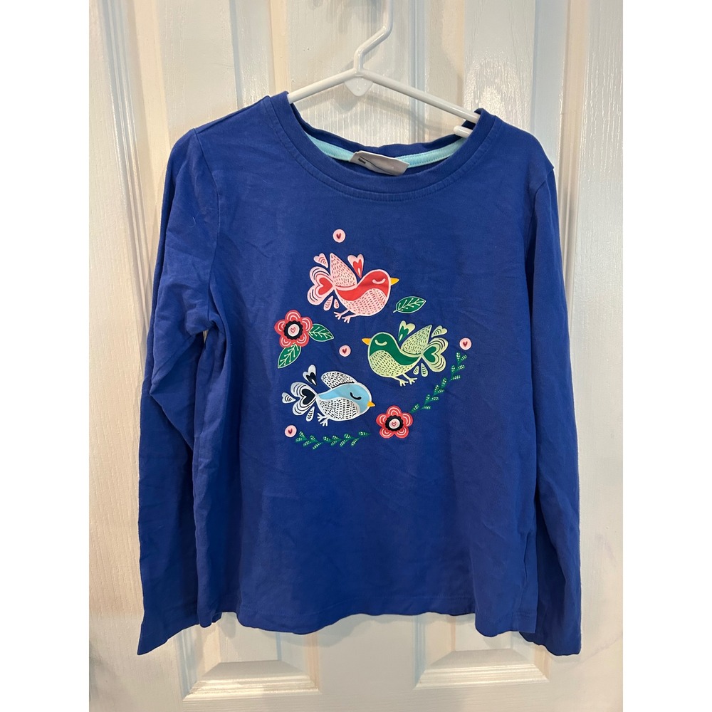 Hanna Andersson Long Sleeve Tee Blue Bird Graphic Cotton Shirt Kids 130 M